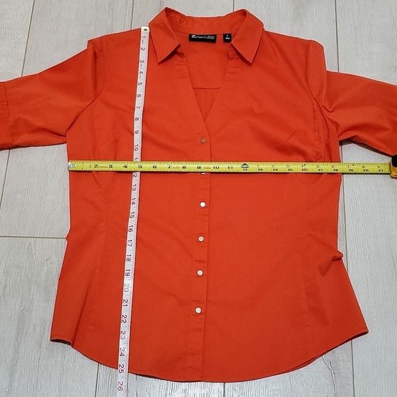 7TH AVENUE NY&COMPANY BUTTON DOWN SHIRT, Sz M, ORANGE, SHORT SLEEVE, STRETCH - Picture 6 of 13